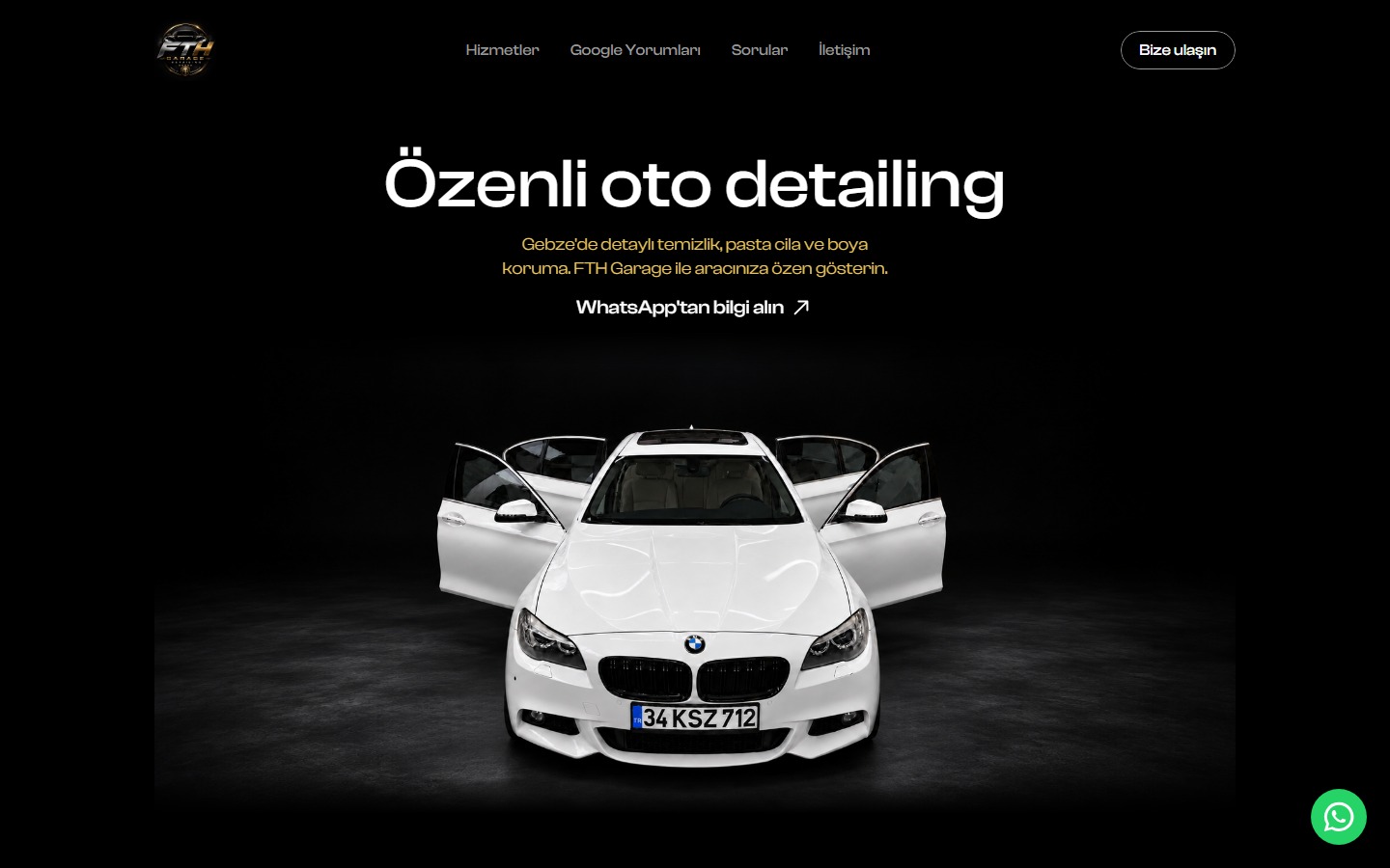 FTH Garage Detailing web sitesinin masaüstü görünümü